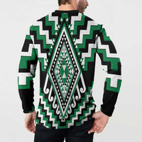 Green Aotearoa Taniko Poutama Patikitiki Button Sweatshirt LT14 - Polynesian Pride
