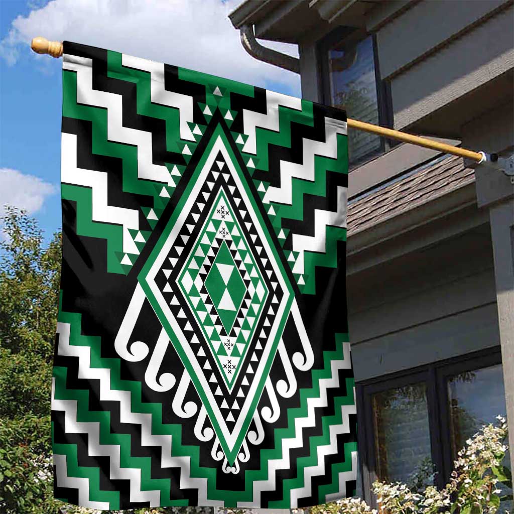 Green Aotearoa Taniko Poutama Patikitiki Garden Flag LT14 - Polynesian Pride