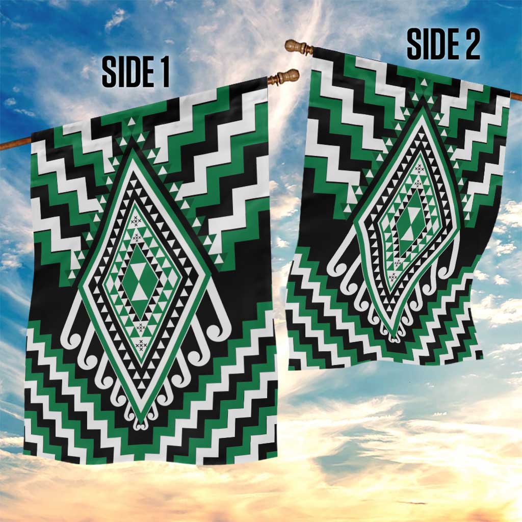 Green Aotearoa Taniko Poutama Patikitiki Garden Flag LT14 - Polynesian Pride