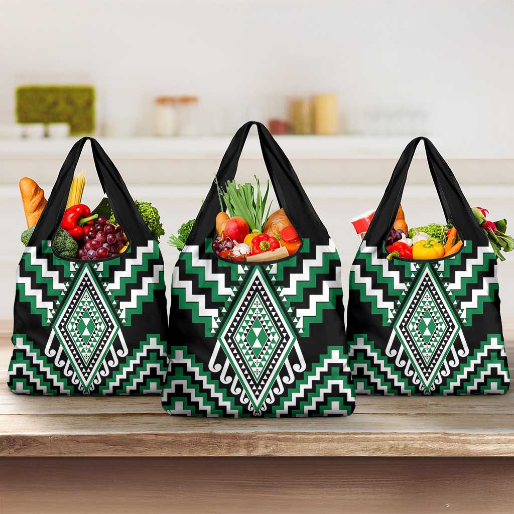 Green Aotearoa Taniko Poutama Patikitiki Grocery Bag LT14 3-pack One Size Green - Polynesian Pride