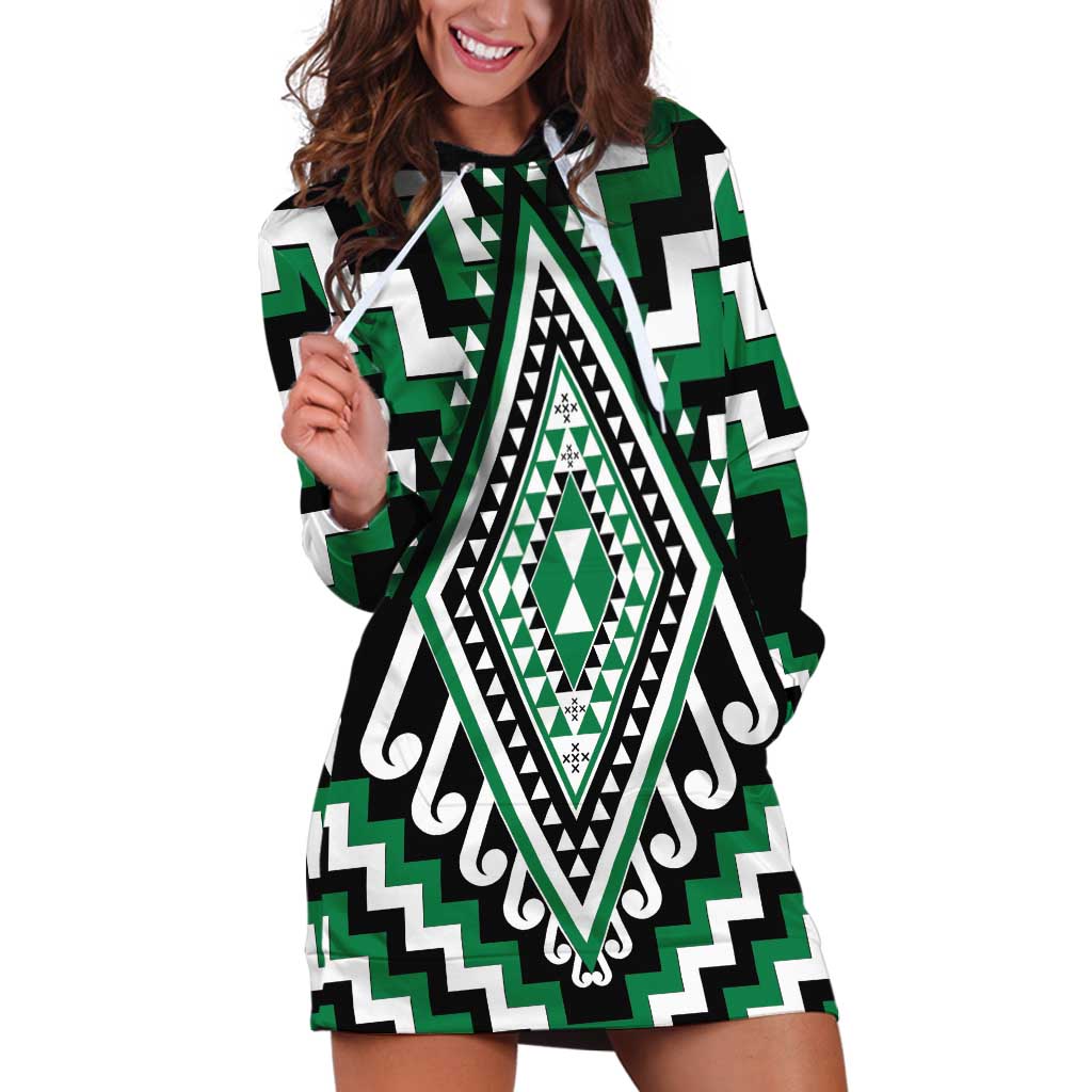 Green Aotearoa Taniko Poutama Patikitiki Hoodie Dress