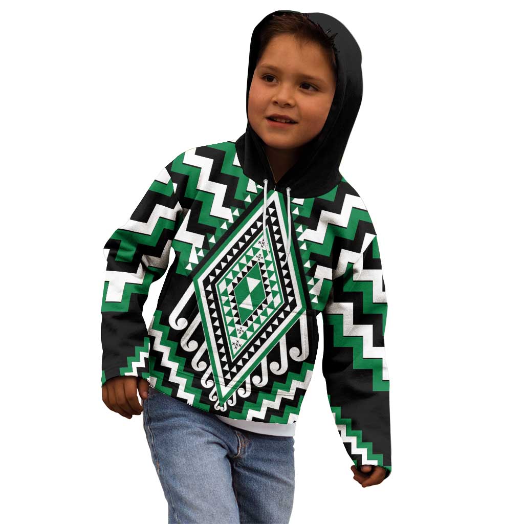 Green Aotearoa Taniko Poutama Patikitiki Kid Hoodie LT14 - Polynesian Pride