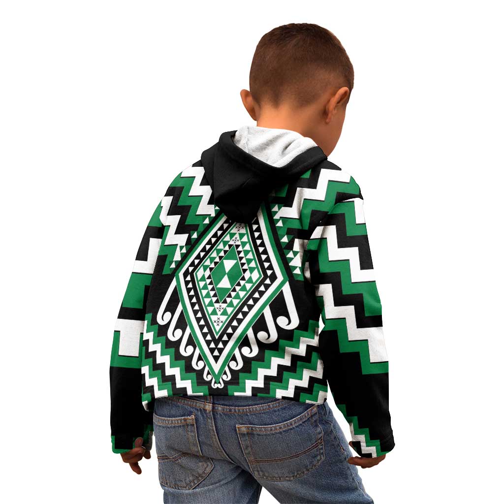 Green Aotearoa Taniko Poutama Patikitiki Kid Hoodie LT14 - Polynesian Pride