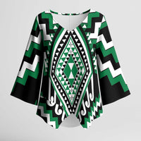 Green New Zealand Taniko Poutama Patikitiki Kimono Sleeve Blouse LT14 Female Green - Polynesian Pride