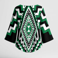 Green New Zealand Taniko Poutama Patikitiki Kimono Sleeve Blouse LT14 - Polynesian Pride