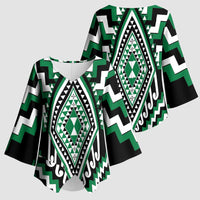 Green New Zealand Taniko Poutama Patikitiki Kimono Sleeve Blouse LT14 - Polynesian Pride