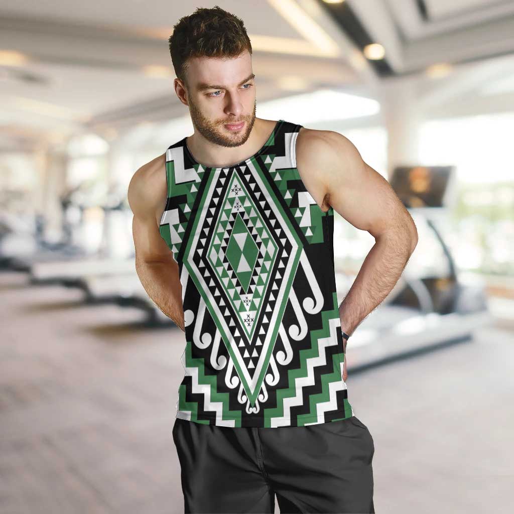 Green Aotearoa Taniko Poutama Patikitiki Men Tank Top LT14 Green - Polynesian Pride
