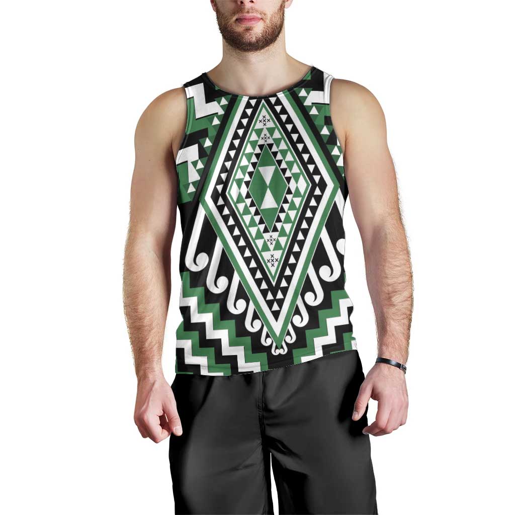 Green Aotearoa Taniko Poutama Patikitiki Men Tank Top LT14 - Polynesian Pride
