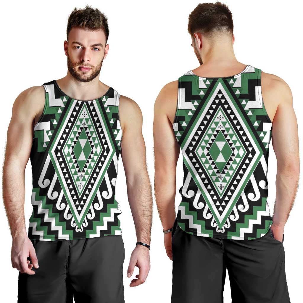 Green Aotearoa Taniko Poutama Patikitiki Men Tank Top LT14 - Polynesian Pride