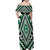 Green Aotearoa Taniko Poutama Patikitiki Off Shoulder Maxi Dress