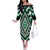 Green Aotearoa Taniko Poutama Patikitiki Off The Shoulder Long Sleeve Dress