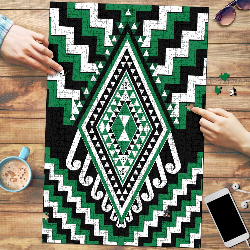 Green New Zealand Taniko Poutama Patikitiki Puzzle LT14 Green - Polynesian Pride