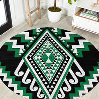 Green Aotearoa Taniko Poutama Patikitiki Round Carpet LT14 Green - Polynesian Pride