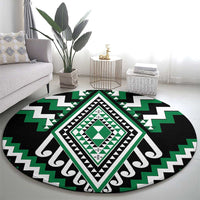 Green Aotearoa Taniko Poutama Patikitiki Round Carpet LT14 - Polynesian Pride