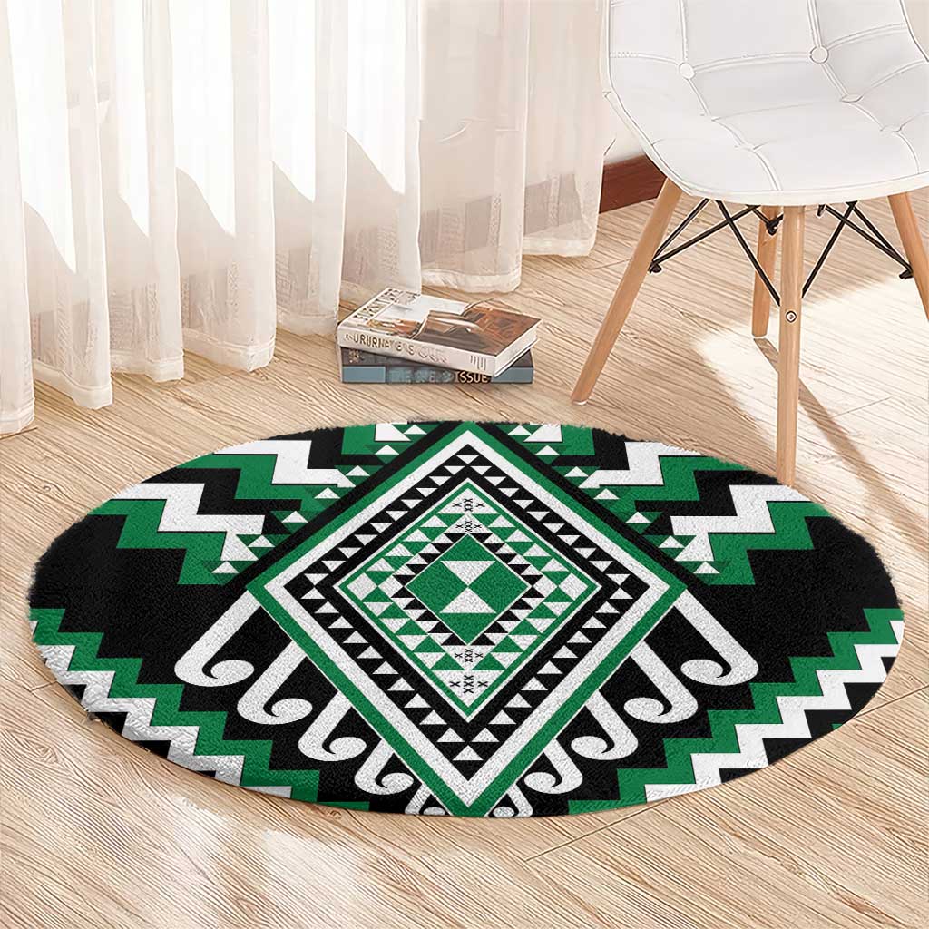 Green Aotearoa Taniko Poutama Patikitiki Round Carpet LT14 - Polynesian Pride
