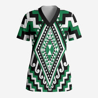Green Aotearoa Taniko Poutama Patikitiki Scrub Top LT14 Adult Green - Polynesian Pride