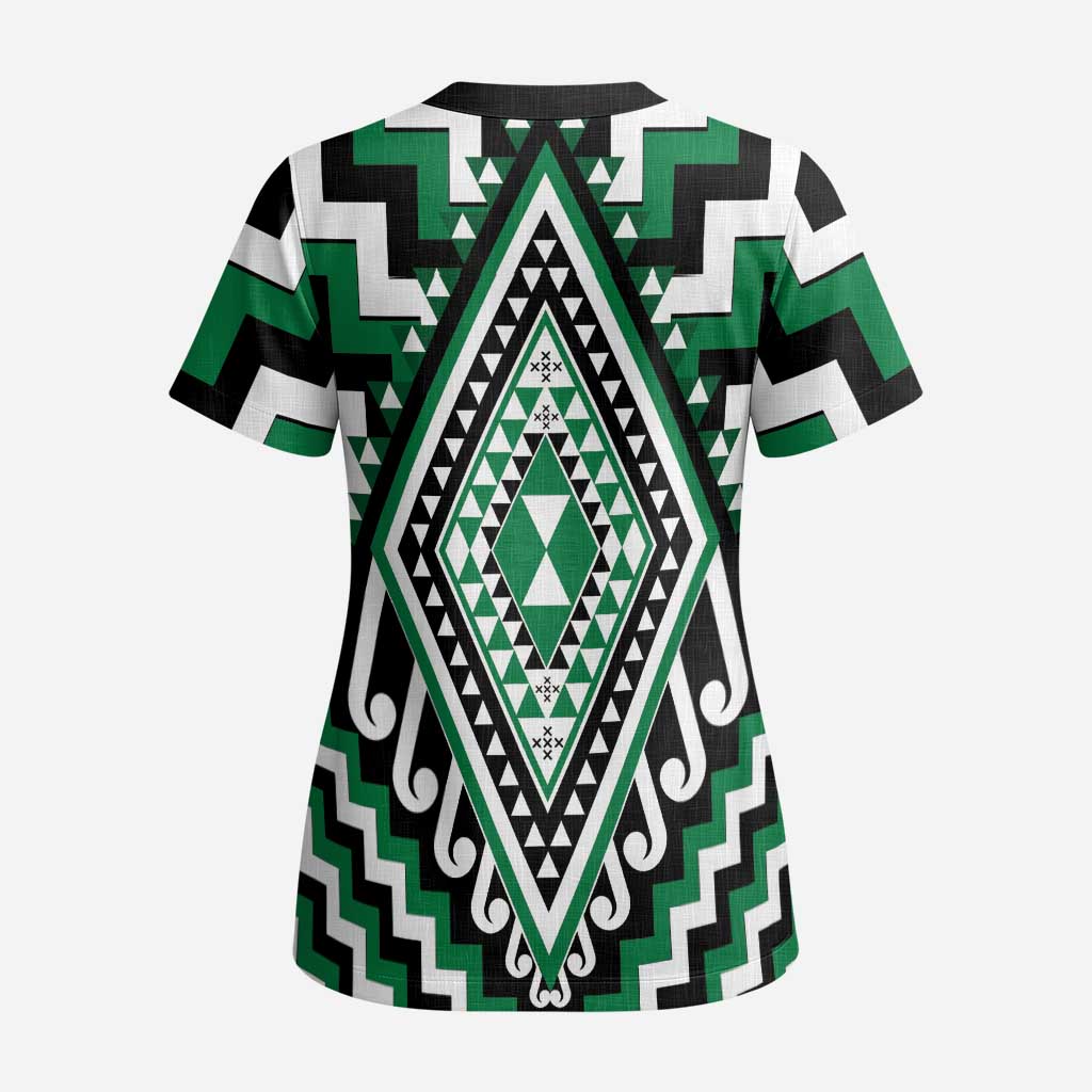 Green Aotearoa Taniko Poutama Patikitiki Scrub Top LT14 - Polynesian Pride