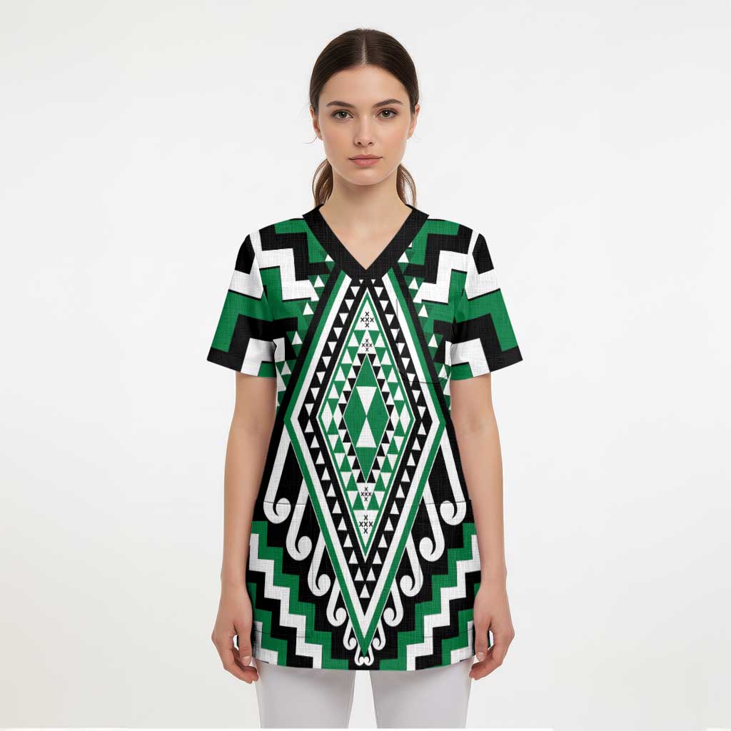 Green Aotearoa Taniko Poutama Patikitiki Scrub Top LT14 - Polynesian Pride
