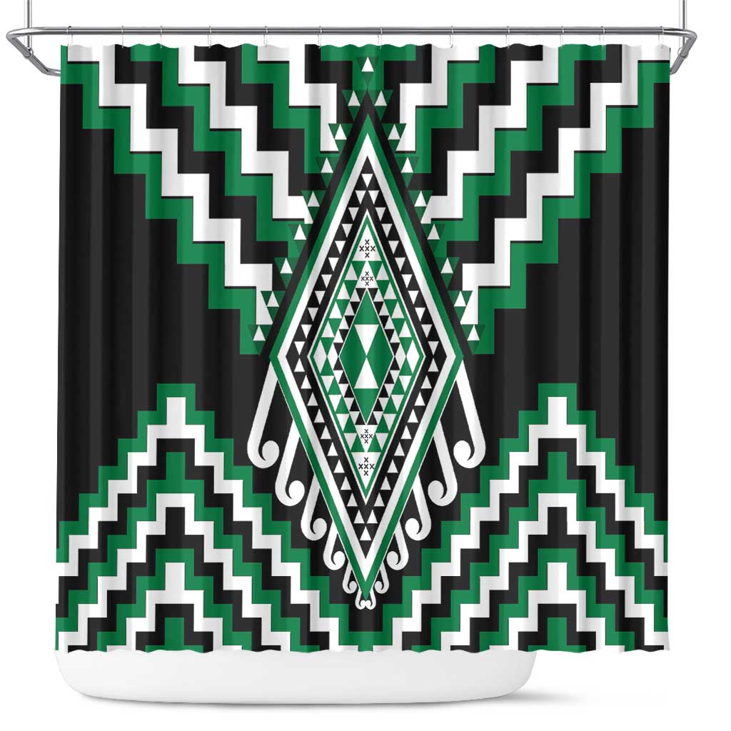 Green Aotearoa Taniko Poutama Patikitiki Shower Curtain LT14 Green - Polynesian Pride