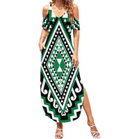 Green Aotearoa Taniko Poutama Patikitiki Summer Maxi Dress LT14 Women Green - Polynesian Pride