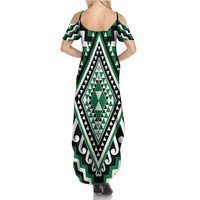 Green Aotearoa Taniko Poutama Patikitiki Summer Maxi Dress LT14 - Polynesian Pride