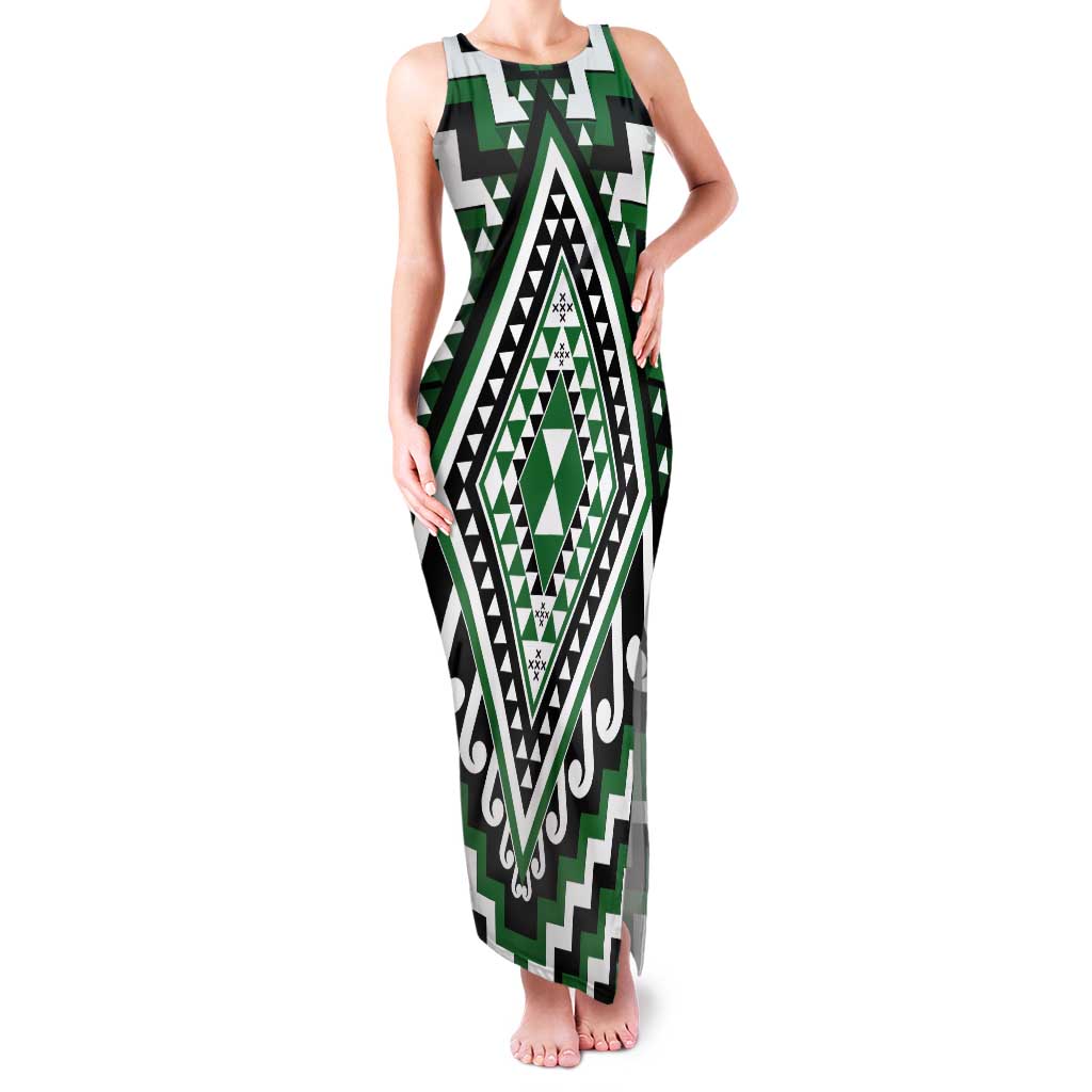 Green Aotearoa Taniko Poutama Patikitiki Tank Maxi Dress LT14 Women Green - Polynesian Pride