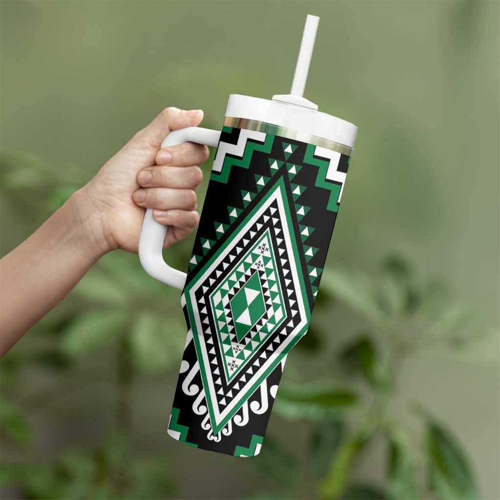 Green Aotearoa Taniko Poutama Patikitiki Tumbler With Handle LT14 - Polynesian Pride