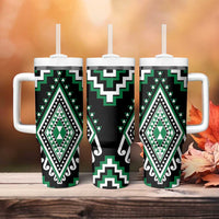 Green Aotearoa Taniko Poutama Patikitiki Tumbler With Handle LT14 - Polynesian Pride