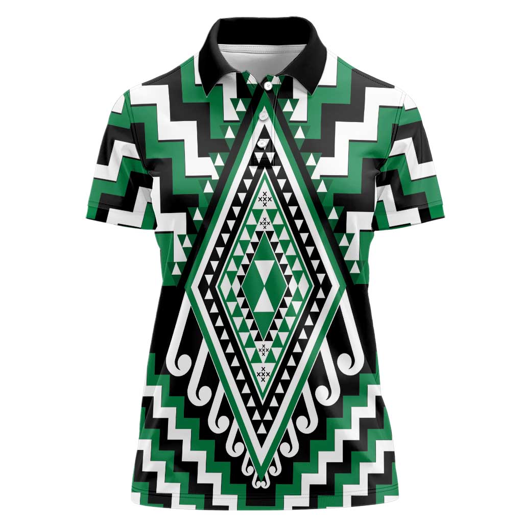 Green Aotearoa Taniko Poutama Patikitiki Women Polo Shirt