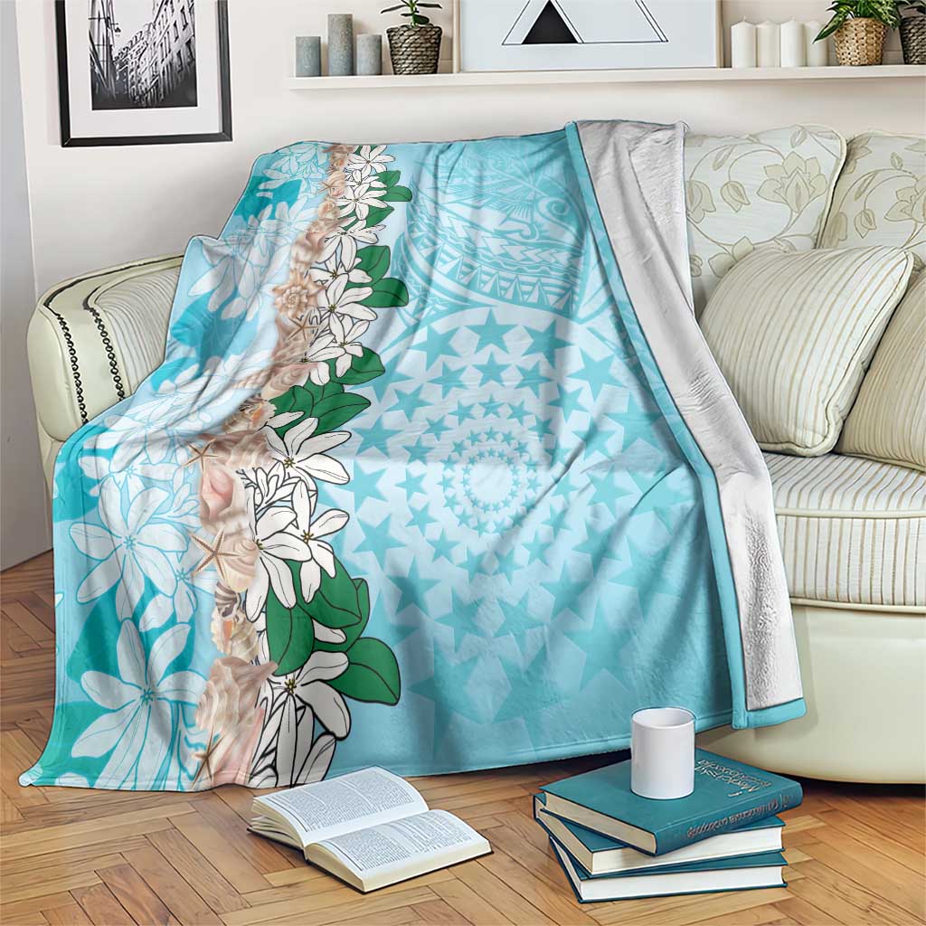 Cook Islands Tiare Maori With Conch Shell Blanket Pasifika Fest Polynesian Tattoo Turquoise LT14 Turquoise - Polynesian Pride