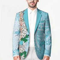 Cook Islands Tiare Maori With Conch Shell Blazer Pasifika Fest Polynesian Tattoo Turquoise LT14 - Polynesian Pride
