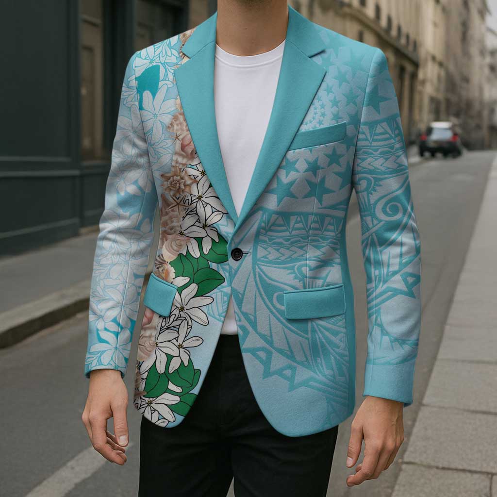 Cook Islands Tiare Maori With Conch Shell Blazer Pasifika Fest Polynesian Tattoo Turquoise LT14 - Polynesian Pride