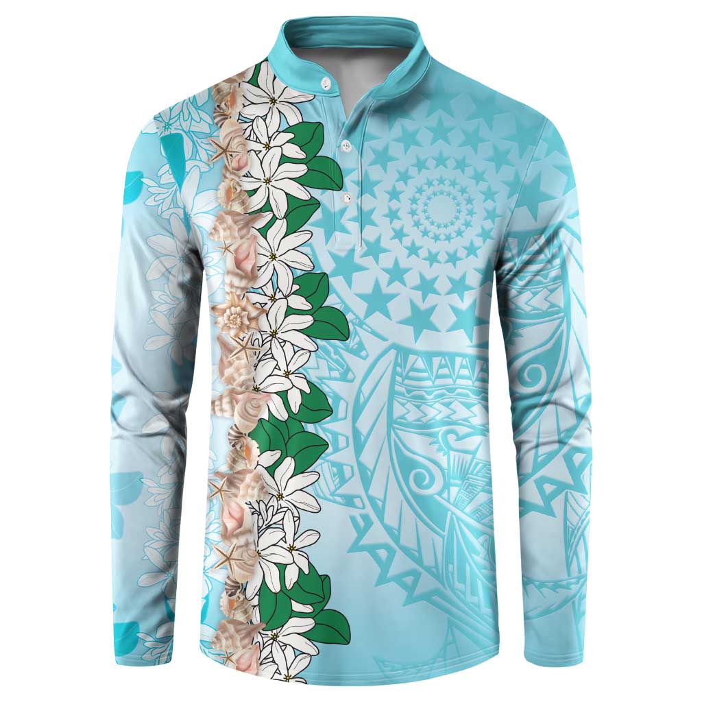 Cook Islands Tiare Maori With Conch Shell Button Sweatshirt Pasifika Fest Polynesian Tattoo Turquoise LT14 Turquoise - Polynesian Pride