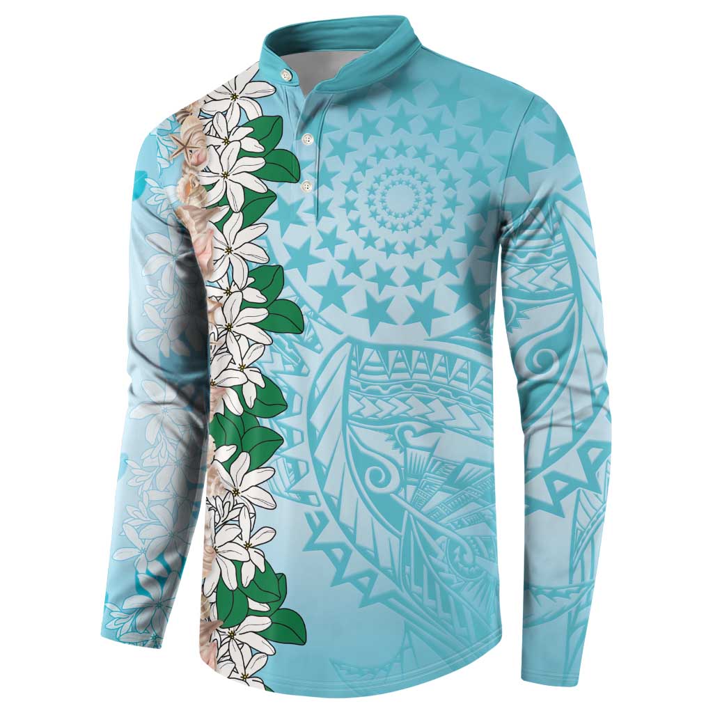 Cook Islands Tiare Maori With Conch Shell Button Sweatshirt Pasifika Fest Polynesian Tattoo Turquoise LT14 - Polynesian Pride