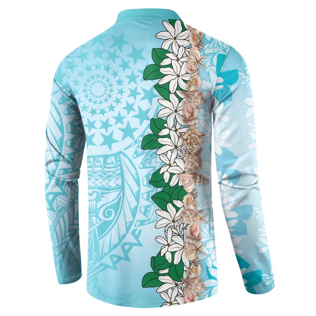 Cook Islands Tiare Maori With Conch Shell Button Sweatshirt Pasifika Fest Polynesian Tattoo Turquoise LT14 - Polynesian Pride
