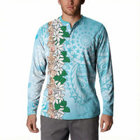 Cook Islands Tiare Maori With Conch Shell Button Sweatshirt Pasifika Fest Polynesian Tattoo Turquoise LT14 - Polynesian Pride