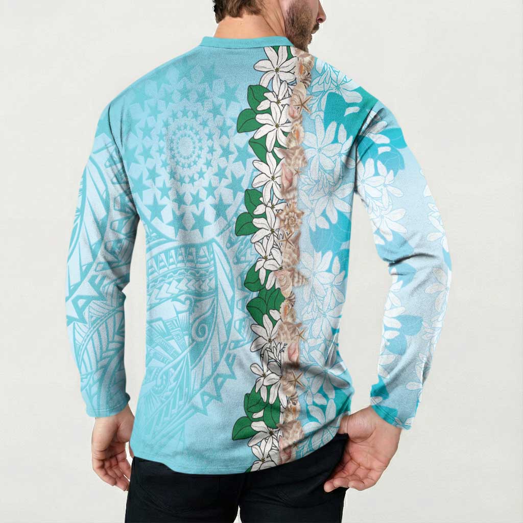 Cook Islands Tiare Maori With Conch Shell Button Sweatshirt Pasifika Fest Polynesian Tattoo Turquoise LT14 - Polynesian Pride