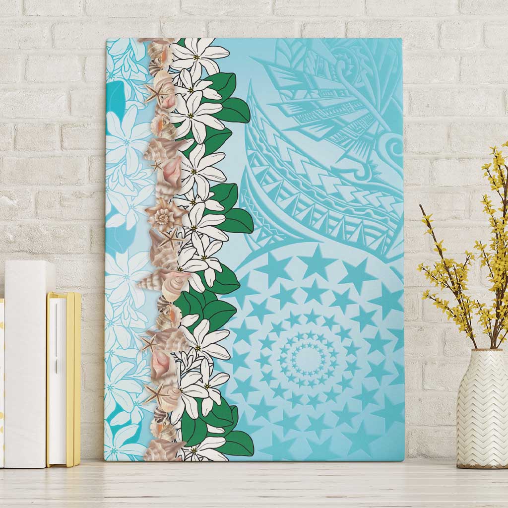 Cook Islands Tiare Maori With Conch Shell Canvas Wall Art Pasifika Fest Polynesian Tattoo Turquoise LT14 Without Frame Turquoise - Polynesian Pride