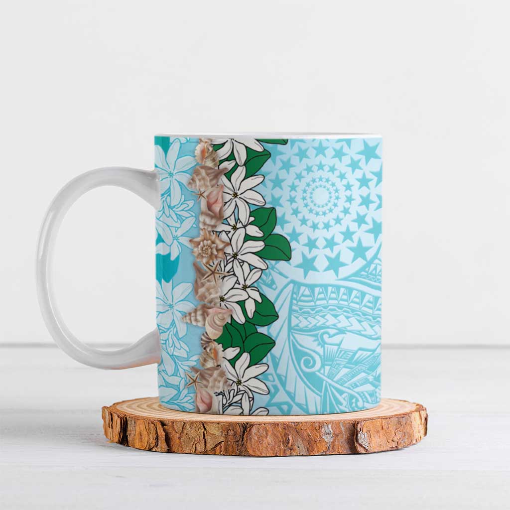 Cook Islands Tiare Maori With Conch Shell Ceramic Mug Pasifika Fest Polynesian Tattoo Turquoise LT14 Turquoise - Polynesian Pride