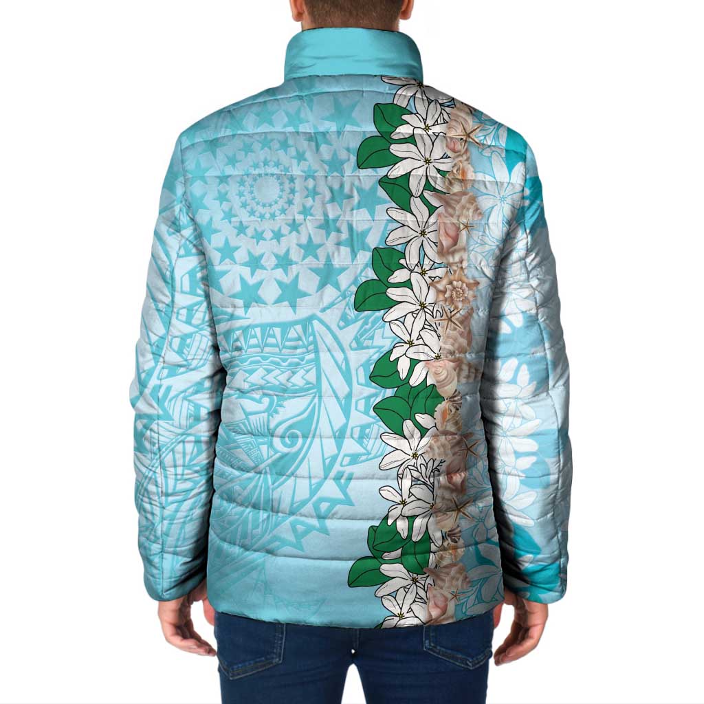 Cook Islands Tiare Maori With Conch Shell Padded Jacket Pasifika Fest Polynesian Tattoo Turquoise LT14 - Polynesian Pride