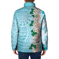 Cook Islands Tiare Maori With Conch Shell Padded Jacket Pasifika Fest Polynesian Tattoo Turquoise LT14 - Polynesian Pride