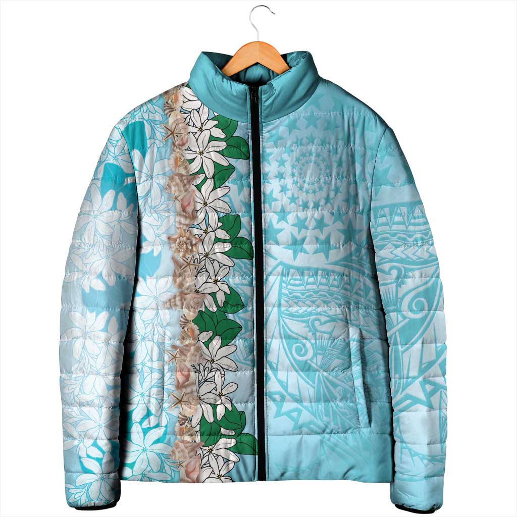 Cook Islands Tiare Maori With Conch Shell Padded Jacket Pasifika Fest Polynesian Tattoo Turquoise LT14 - Polynesian Pride