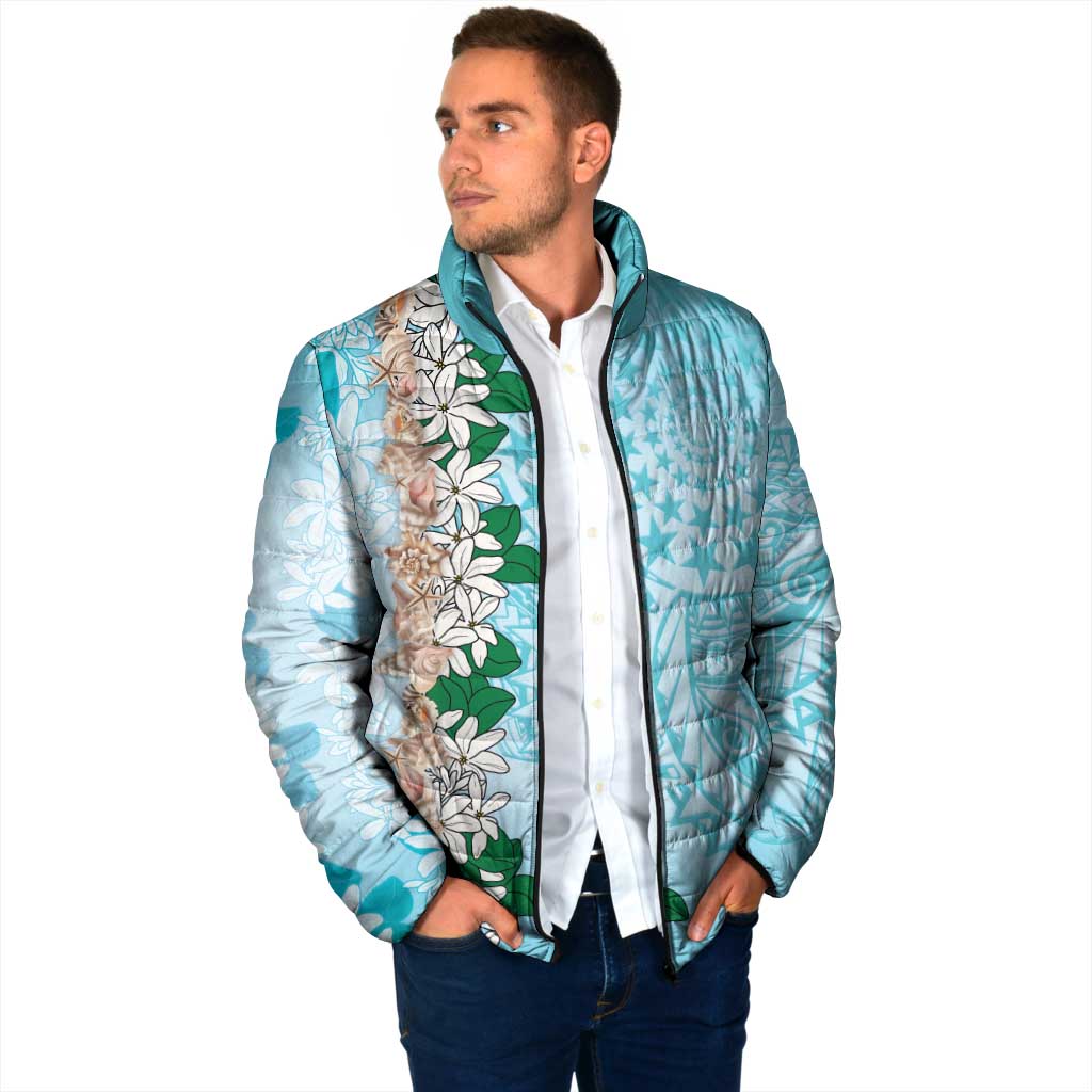 Cook Islands Tiare Maori With Conch Shell Padded Jacket Pasifika Fest Polynesian Tattoo Turquoise LT14 - Polynesian Pride