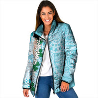 Cook Islands Tiare Maori With Conch Shell Padded Jacket Pasifika Fest Polynesian Tattoo Turquoise LT14 Women Turquoise - Polynesian Pride