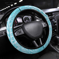 Cook Islands Tiare Maori With Conch Shell Steering Wheel Cover Pasifika Fest Polynesian Tattoo Turquoise LT14 Universal Fit Turquoise - Polynesian Pride