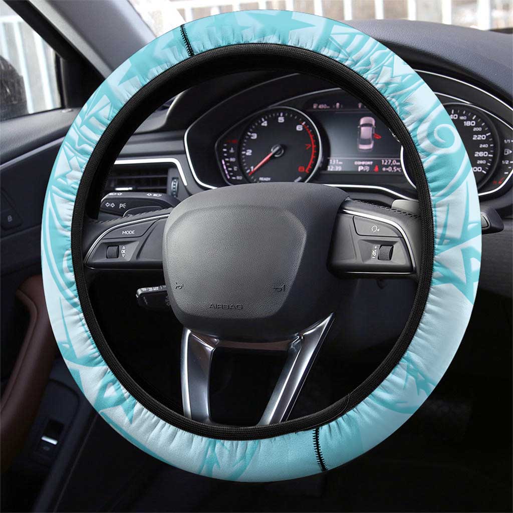 Cook Islands Tiare Maori With Conch Shell Steering Wheel Cover Pasifika Fest Polynesian Tattoo Turquoise LT14 - Polynesian Pride