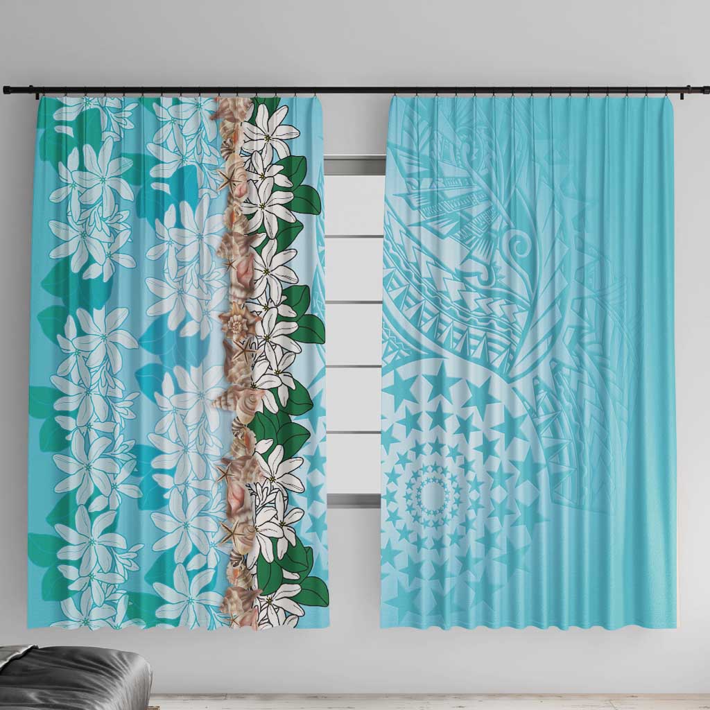 Cook Islands Tiare Maori With Conch Shell Window Curtain Pasifika Fest Polynesian Tattoo Turquoise LT14 With Hooks Turquoise - Polynesian Pride