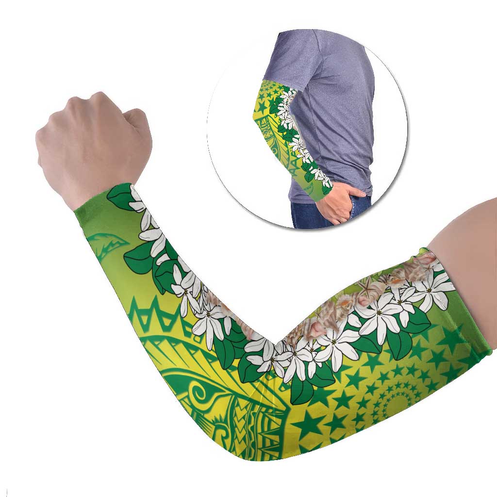 Cook Islands Tiare Maori With Conch Shell Arm Sleeves Pasifika Fest Polynesian Tattoo Green LT14 Set of 2 Green - Polynesian Pride