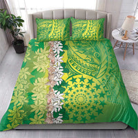 Cook Islands Tiare Maori With Conch Shell Bedding Set Pasifika Fest Polynesian Tattoo Green LT14 - Polynesian Pride