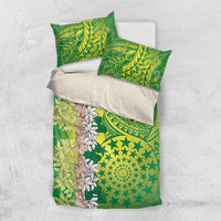 Cook Islands Tiare Maori With Conch Shell Bedding Set Pasifika Fest Polynesian Tattoo Green LT14 US Twin 172cm x 218cm Green - Polynesian Pride